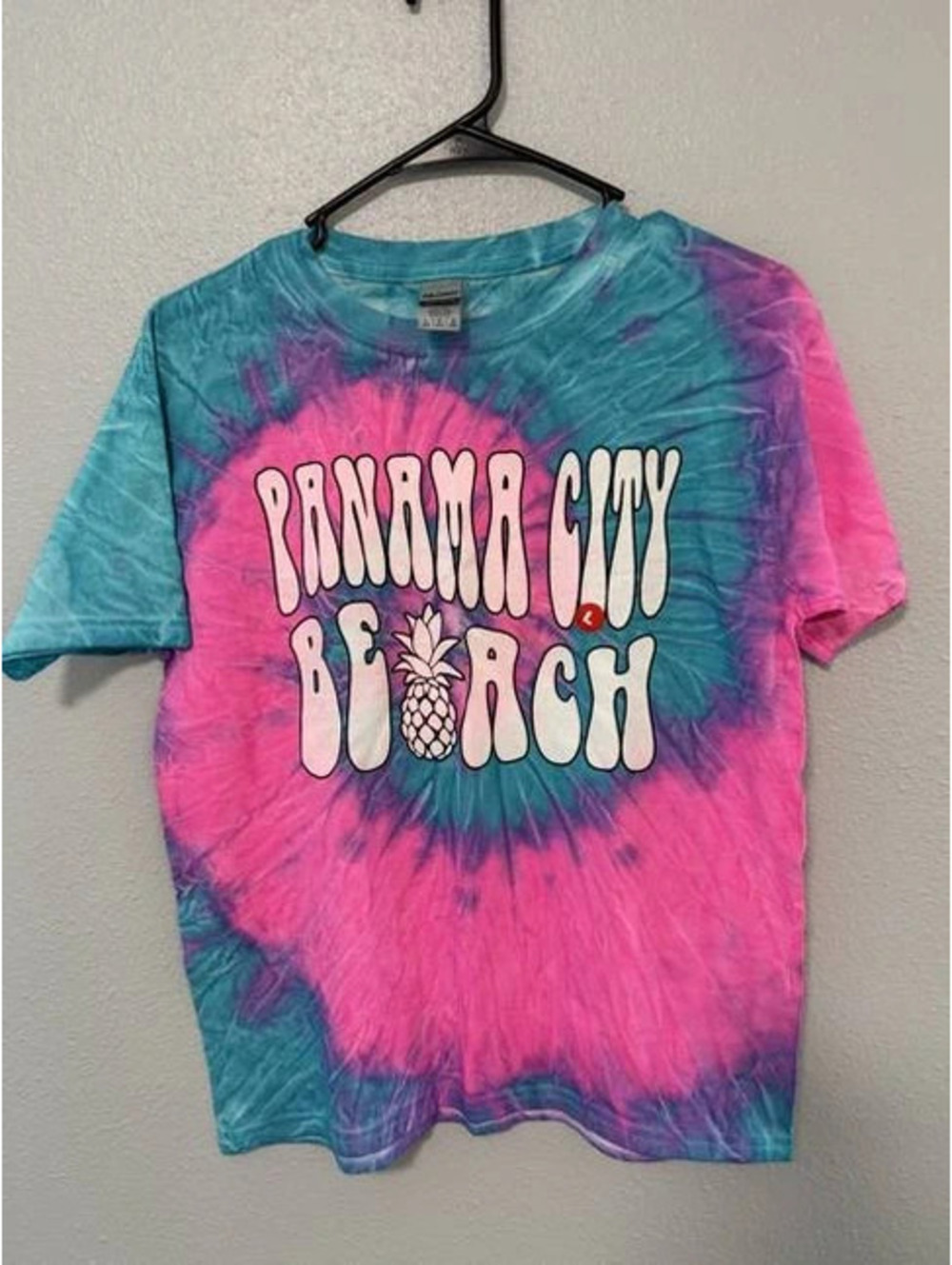 6185 Gildan Panama City Beach Blue Pink Tie Dye T-Shirt Size L